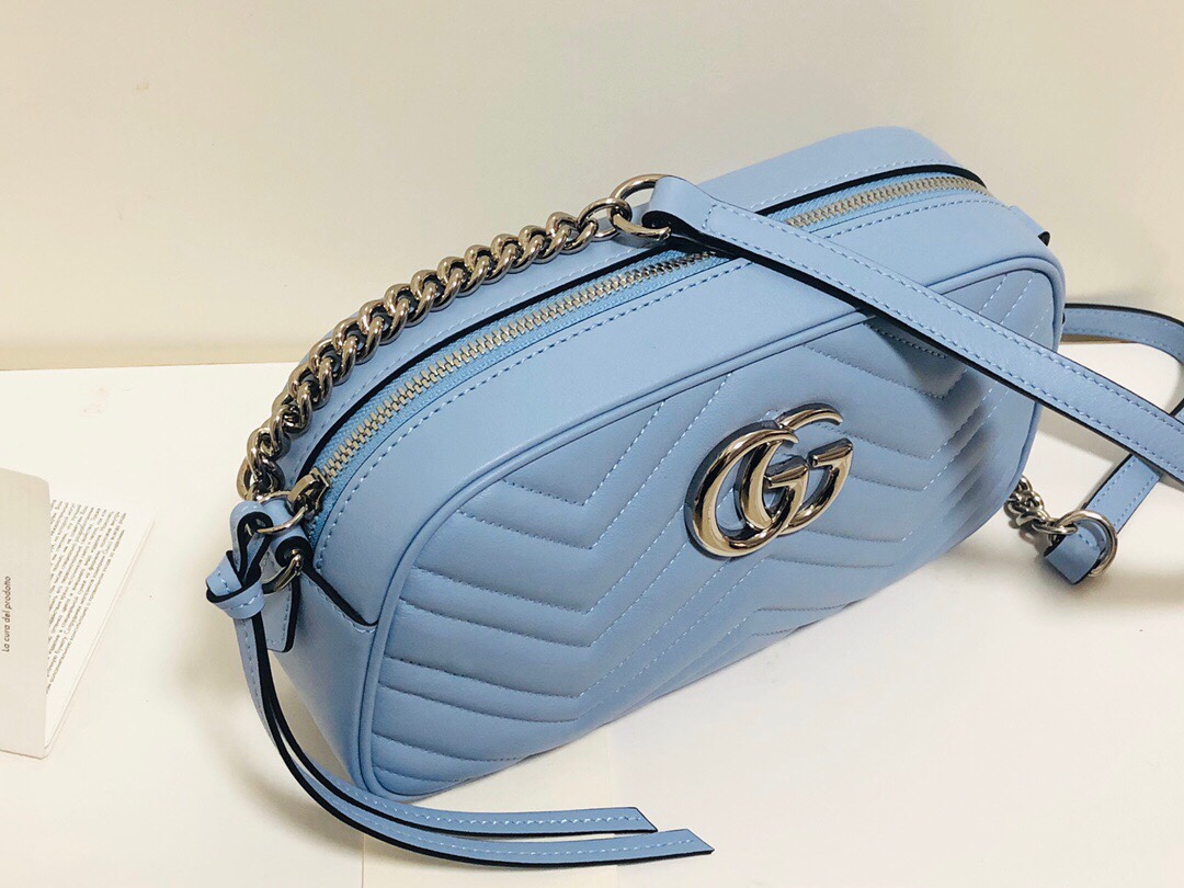 Gucci GG Marmont Small Matelasse Shoulder Bag 447632 Light Blue